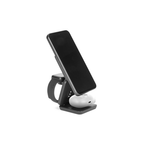 black BROGLIE. Cargador inalámbrico magnético 4 en 1 de 15 W ultrarrápido en ABS reciclado (100% rABS)