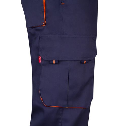 azul marino/naranja VL HYPNOS. Pantalón de sarga multibolsillos bicolor (200g/m²), en algodón (35%) y poliéster (65%)