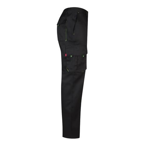 negro/verde VL HYPNOS. Pantalón de sarga multibolsillos bicolor (200g/m²), en algodón (35%) y poliéster (65%)