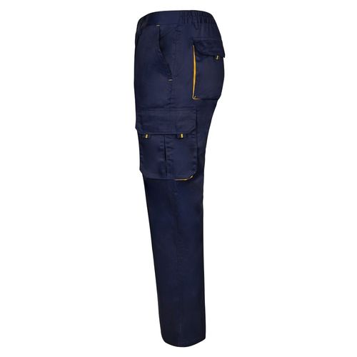 azul marino/amarillo VL HYPNOS. Pantalón de sarga multibolsillos bicolor (200g/m²), en algodón (35%) y poliéster (65%)