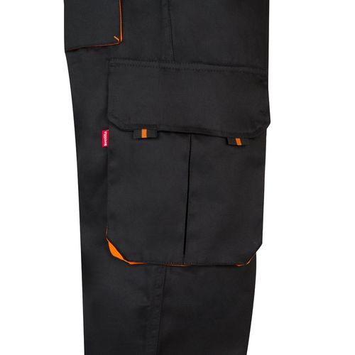 negro/naranja VL HYPNOS. Pantalón de sarga multibolsillos bicolor (200g/m²), en algodón (35%) y poliéster (65%)