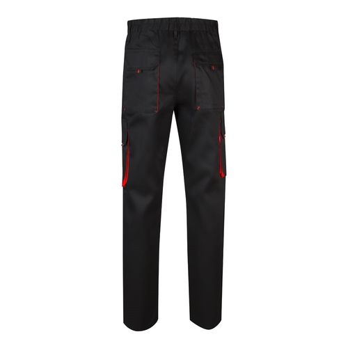 negro/rojo VL HYPNOS. Pantalón de sarga multibolsillos bicolor (200g/m²), en algodón (35%) y poliéster (65%)