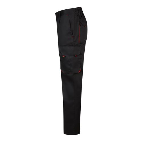 negro/rojo VL HYPNOS. Pantalón de sarga multibolsillos bicolor (200g/m²), en algodón (35%) y poliéster (65%)