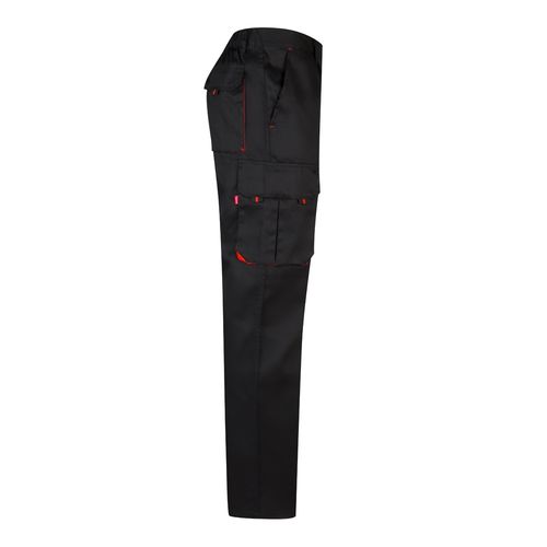 negro/rojo VL HYPNOS. Pantalón de sarga multibolsillos bicolor (200g/m²), en algodón (35%) y poliéster (65%)