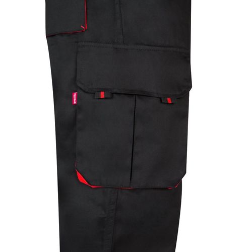 negro/rojo VL HYPNOS. Pantalón de sarga multibolsillos bicolor (200g/m²), en algodón (35%) y poliéster (65%)