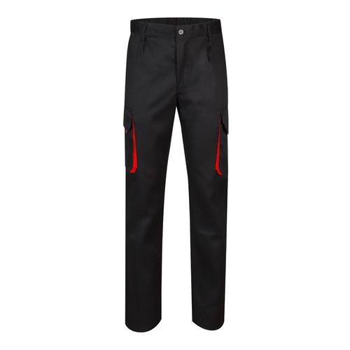 negro/rojo VL HYPNOS. Pantalón de sarga multibolsillos bicolor (200g/m²), en algodón (35%) y poliéster (65%)