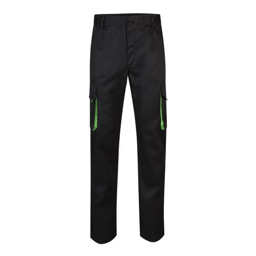 negro/verde VL HYPNOS. Pantalón de sarga multibolsillos bicolor (200g/m²), en algodón (35%) y poliéster (65%)