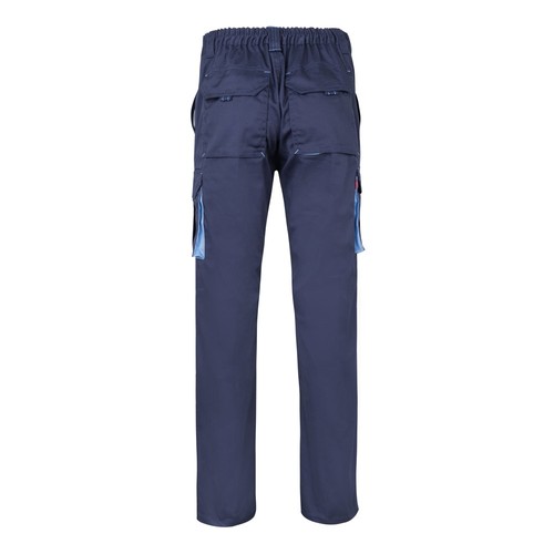 azul marino/azul claro VL HYPNOS. Pantalón de sarga multibolsillos bicolor (200g/m²), en algodón (35%) y poliéster (65%)