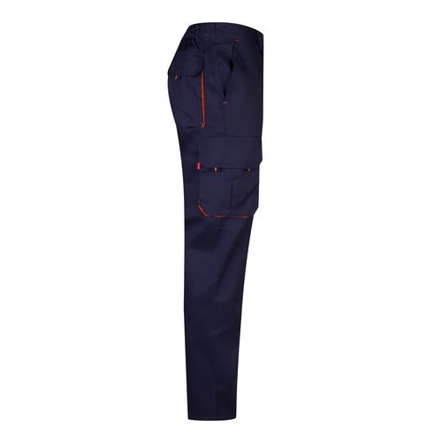 azul marino/naranja VL HYPNOS. Pantalón de sarga multibolsillos bicolor (200g/m²), en algodón (35%) y poliéster (65%)