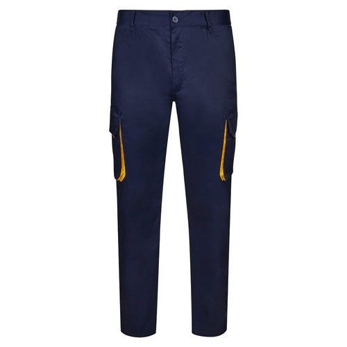 azul marino/amarillo VL HYPNOS. Pantalón de sarga multibolsillos bicolor (200g/m²), en algodón (35%) y poliéster (65%)