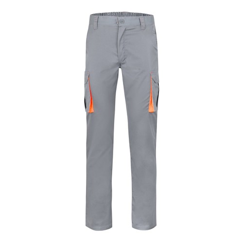 gris/naranja VL HYPNOS. Pantalón de sarga multibolsillos bicolor (200g/m²), en algodón (35%) y poliéster (65%)