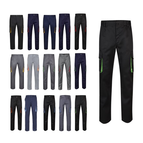 VL HYPNOS. PANTALÓN DE SARGA MULTIBOLSILLOS BICOLOR (200G/M²), EN ALGODÓN (35%) Y POLIÉSTER (65%)