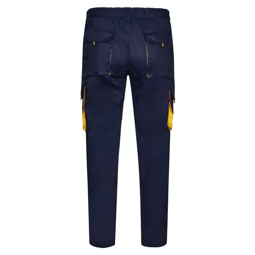 azul marino/amarillo VL HYPNOS. Pantalón de sarga multibolsillos bicolor (200g/m²), en algodón (35%) y poliéster (65%)