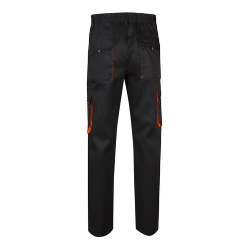 negro/naranja VL HYPNOS. Pantalón de sarga multibolsillos bicolor (200g/m²), en algodón (35%) y poliéster (65%)