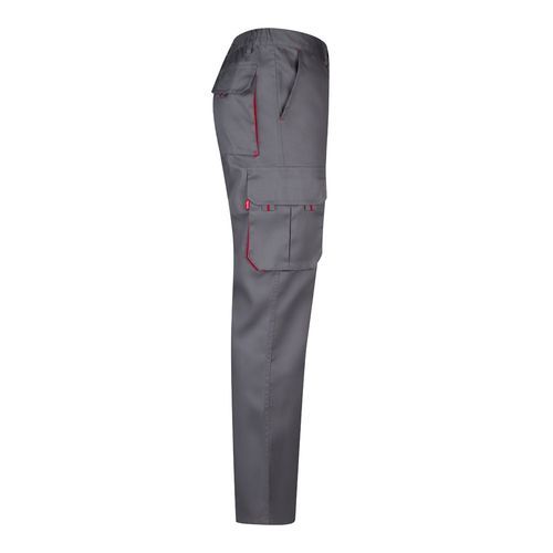 gris/rojo VL HYPNOS. Pantalón de sarga multibolsillos bicolor (200g/m²), en algodón (35%) y poliéster (65%)