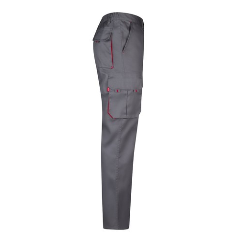 gris/rojo VL HYPNOS. Pantalón de sarga multibolsillos bicolor (200g/m²), en algodón (35%) y poliéster (65%)