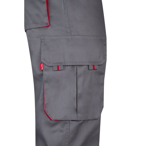 gris/rojo VL HYPNOS. Pantalón de sarga multibolsillos bicolor (200g/m²), en algodón (35%) y poliéster (65%)