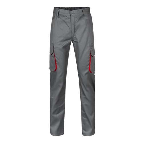 gris/rojo VL HYPNOS. Pantalón de sarga multibolsillos bicolor (200g/m²), en algodón (35%) y poliéster (65%)