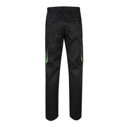 negro/verde VL HYPNOS. Pantalón de sarga multibolsillos bicolor (200g/m²), en algodón (35%) y poliéster (65%)