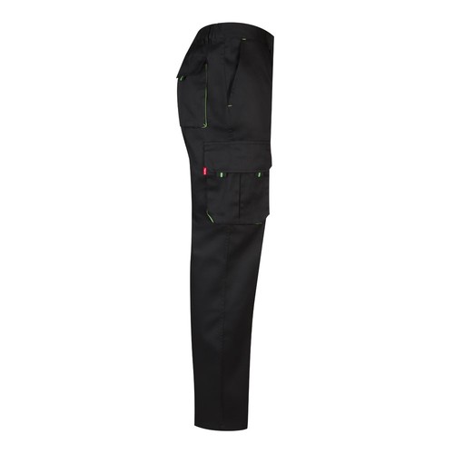 negro/verde VL HYPNOS. Pantalón de sarga multibolsillos bicolor (200g/m²), en algodón (35%) y poliéster (65%)