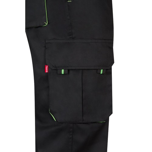 negro/verde VL HYPNOS. Pantalón de sarga multibolsillos bicolor (200g/m²), en algodón (35%) y poliéster (65%)