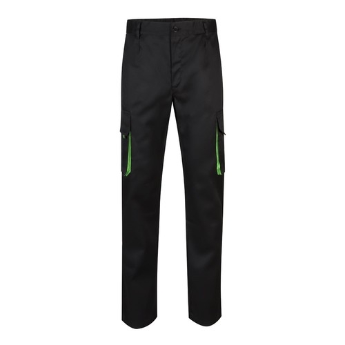 negro/verde VL HYPNOS. Pantalón de sarga multibolsillos bicolor (200g/m²), en algodón (35%) y poliéster (65%)