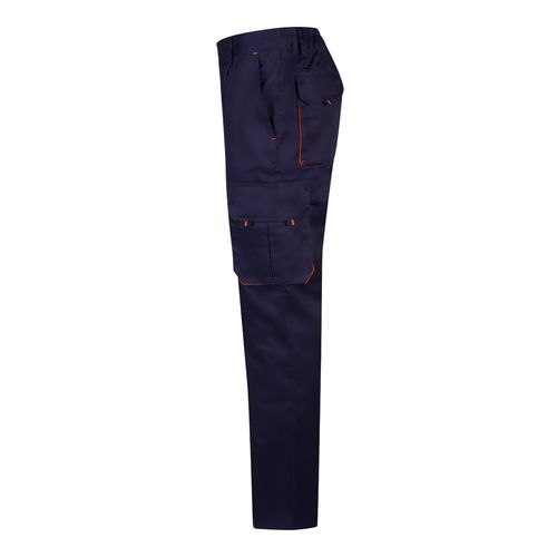 azul marino/naranja VL HYPNOS. Pantalón de sarga multibolsillos bicolor (200g/m²), en algodón (35%) y poliéster (65%)