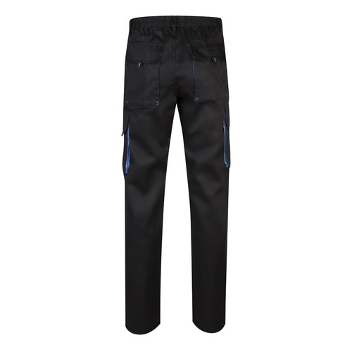 negro/azul claro VL HYPNOS. Pantalón de sarga multibolsillos bicolor (200g/m²), en algodón (35%) y poliéster (65%)