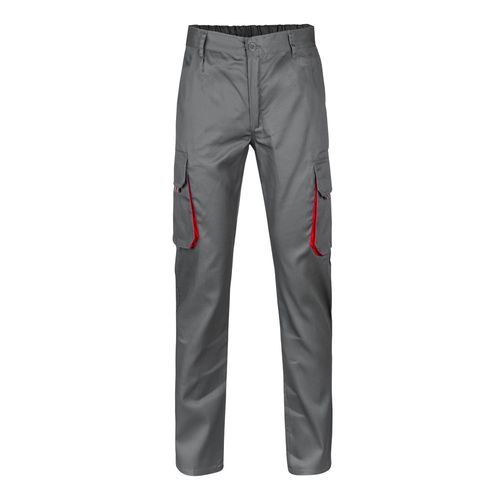 gris/rojo VL HYPNOS. Pantalón de sarga multibolsillos bicolor (200g/m²), en algodón (35%) y poliéster (65%)