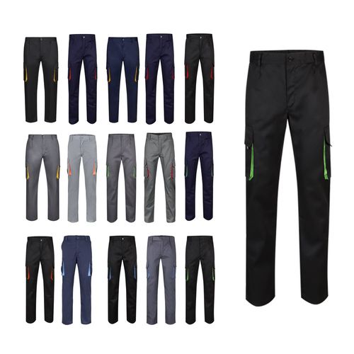 VL HYPNOS. Pantalón de sarga multibolsillos bicolor (200g/m²), en algodón (35%) y poliéster (65%)