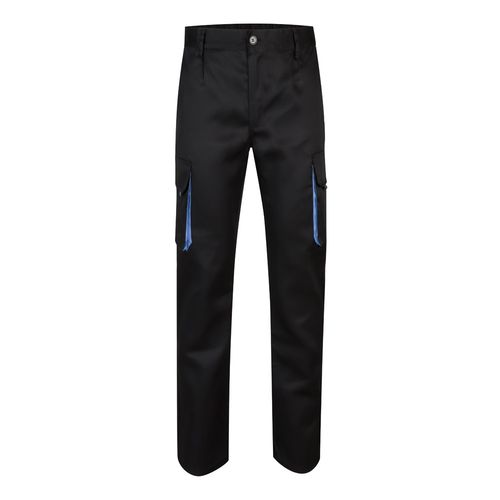 negro/azul claro VL HYPNOS. Pantalón de sarga multibolsillos bicolor (200g/m²), en algodón (35%) y poliéster (65%)