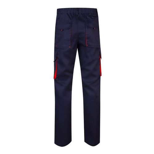 azul marino/rojo VL HYPNOS. Pantalón de sarga multibolsillos bicolor (200g/m²), en algodón (35%) y poliéster (65%)