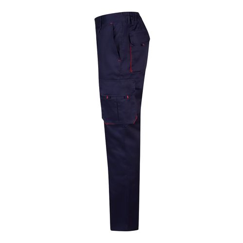 azul marino/rojo VL HYPNOS. Pantalón de sarga multibolsillos bicolor (200g/m²), en algodón (35%) y poliéster (65%)