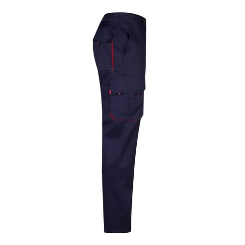 azul marino/rojo VL HYPNOS. Pantalón de sarga multibolsillos bicolor (200g/m²), en algodón (35%) y poliéster (65%)