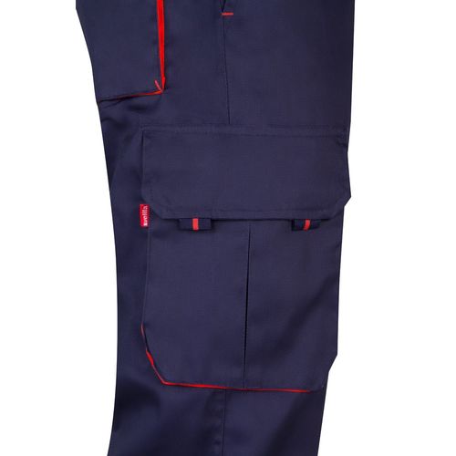 azul marino/rojo VL HYPNOS. Pantalón de sarga multibolsillos bicolor (200g/m²), en algodón (35%) y poliéster (65%)