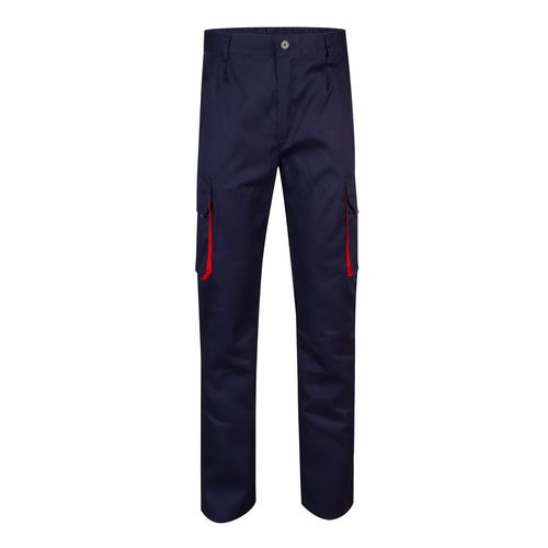 azul marino/rojo VL HYPNOS. Pantalón de sarga multibolsillos bicolor (200g/m²), en algodón (35%) y poliéster (65%)