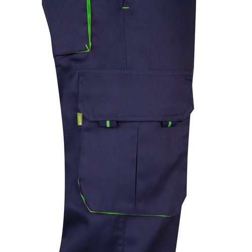 azul marino/verde VL HYPNOS. Pantalón de sarga multibolsillos bicolor (200g/m²), en algodón (35%) y poliéster (65%)