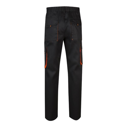 negro/naranja VL HYPNOS. Pantalón de sarga multibolsillos bicolor (200g/m²), en algodón (35%) y poliéster (65%)
