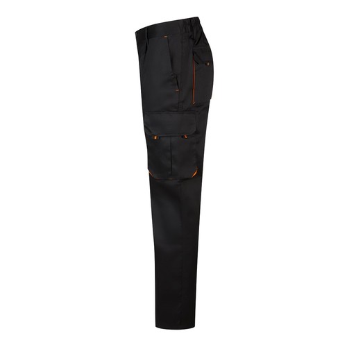 negro/naranja VL HYPNOS. Pantalón de sarga multibolsillos bicolor (200g/m²), en algodón (35%) y poliéster (65%)