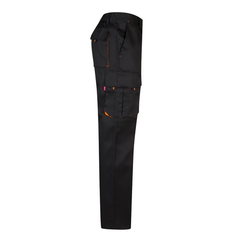 negro/naranja VL HYPNOS. Pantalón de sarga multibolsillos bicolor (200g/m²), en algodón (35%) y poliéster (65%)