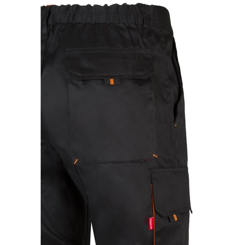 negro/naranja VL HYPNOS. Pantalón de sarga multibolsillos bicolor (200g/m²), en algodón (35%) y poliéster (65%)