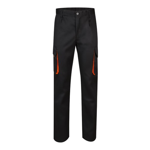 negro/naranja VL HYPNOS. Pantalón de sarga multibolsillos bicolor (200g/m²), en algodón (35%) y poliéster (65%)