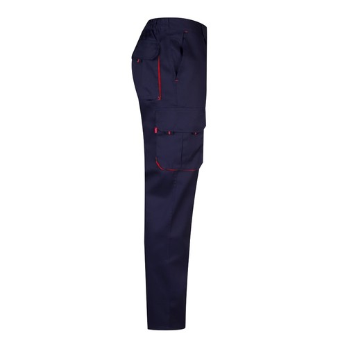 azul marino/rojo VL HYPNOS. Pantalón de sarga multibolsillos bicolor (200g/m²), en algodón (35%) y poliéster (65%)