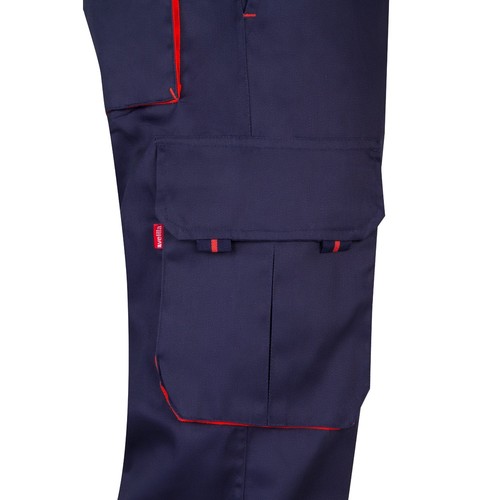 azul marino/rojo VL HYPNOS. Pantalón de sarga multibolsillos bicolor (200g/m²), en algodón (35%) y poliéster (65%)