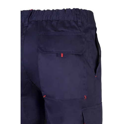 azul marino/rojo VL HYPNOS. Pantalón de sarga multibolsillos bicolor (200g/m²), en algodón (35%) y poliéster (65%)
