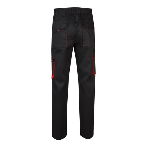 negro/rojo VL HYPNOS. Pantalón de sarga multibolsillos bicolor (200g/m²), en algodón (35%) y poliéster (65%)