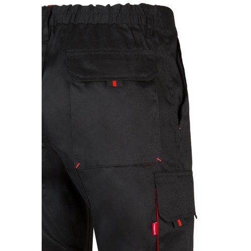 negro/rojo VL HYPNOS. Pantalón de sarga multibolsillos bicolor (200g/m²), en algodón (35%) y poliéster (65%)