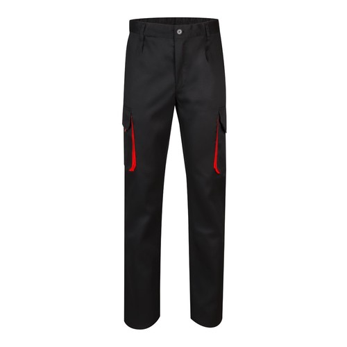 negro/rojo VL HYPNOS. Pantalón de sarga multibolsillos bicolor (200g/m²), en algodón (35%) y poliéster (65%)