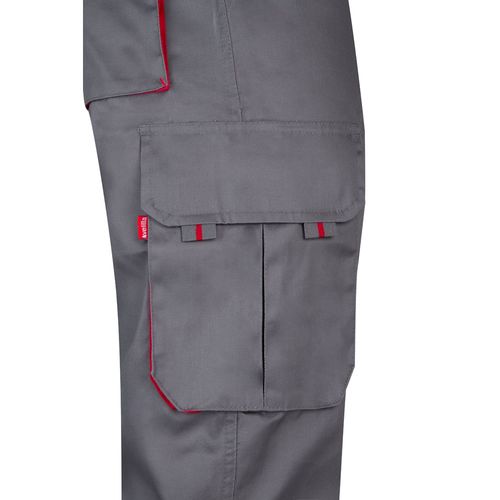 gris/rojo VL HYPNOS. Pantalón de sarga multibolsillos bicolor (200g/m²), en algodón (35%) y poliéster (65%)