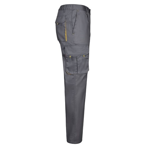 gris/amarillo VL HYPNOS. Pantalón de sarga multibolsillos bicolor (200g/m²), en algodón (35%) y poliéster (65%)